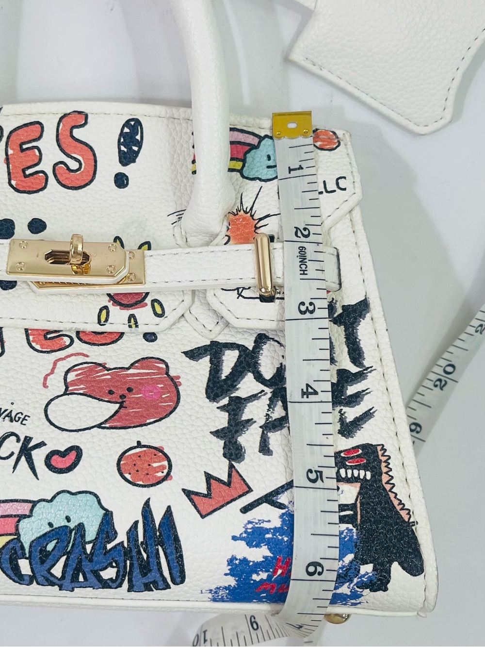 White Graffiti Print Top-Handle Bag - Picture 8 of 16